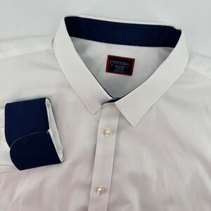 UNTUCKit Button Down Shirt Mens 3XL White Navy Blue Wrinkle Free Long Sleeve